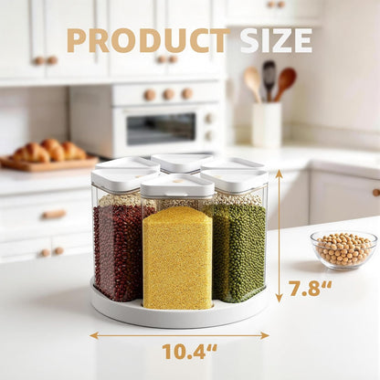 Rotating Grain Dispenser with Manual Vacuum Pump - 6-Grid Vacuum-Storage Canister Set, Food Storage Bins for Cereal, Rice, Beans & Bulk Dry Food Pantry Organization