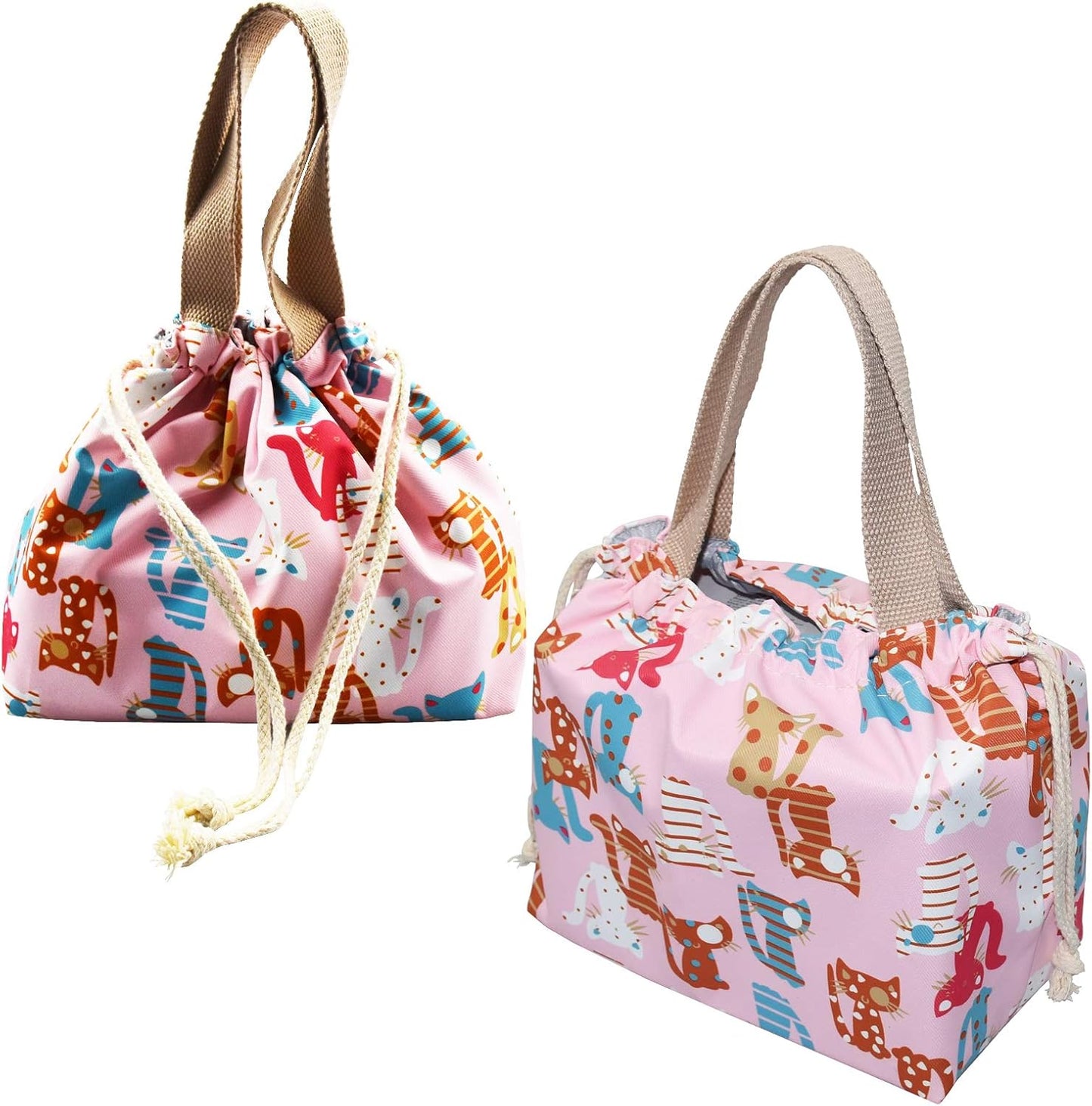 enyuwlcm Mini Lunch Tote Pouch Reusable Small Cute Lunch Bag with Drawstring Suitable for Girls Women Cat Blue
