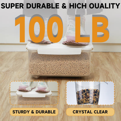 LivLab Mker Rice Storage Container 20 lbs & 10 lbs - 15 lbs & 7.5 lbs Flour Dispenser with Wheel & Measuring Cup, Kitchen Prganizers for Dry Food Storage Container, White