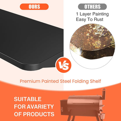 QuliMetal Folding Front Shelf for Traeger Pro 34, Texas Elite 34, Century 885 and Eastwood 34, 37" x 12" Heavy-Duty Grill Prep Table with Cutting Board, Stainless Steel Basin, Lid and 5 Hooks