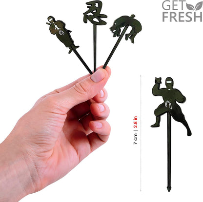 GET FRESH Ninja Food Picks for Kids – 18-pcs Mini Ninja Food Picks for Toddlers Lunch Decoration – Black Ninja Bento Box Toothpicks for Children– Reusable Kids Food Toothpicks Set for Bento Deco
