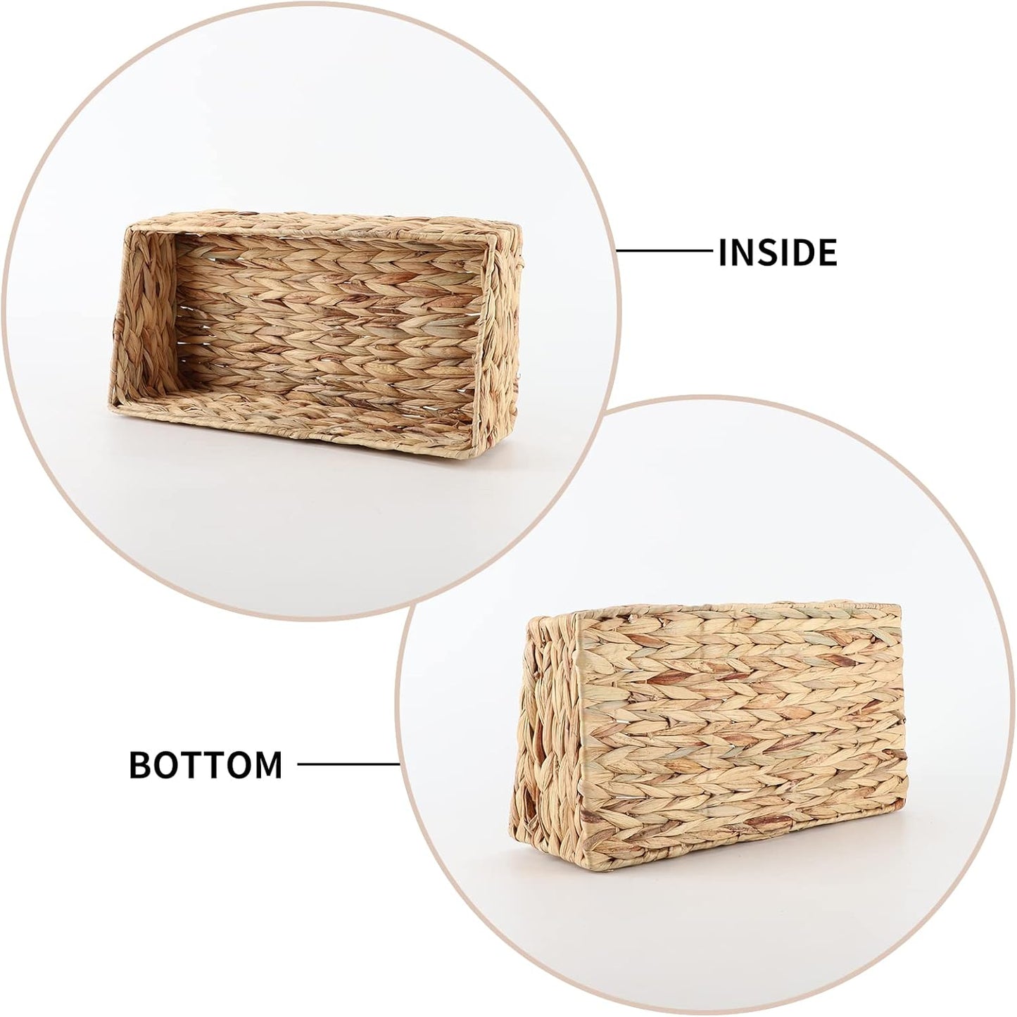 YAHUAN Hand Woven Water Hyacinth Baskets for Organizing Woven Trapezoid Basket Pantry Baskets Trapezoid Storage Bin for Shelves, Pantry, Closet and Home Decor (Water Hyacinth)