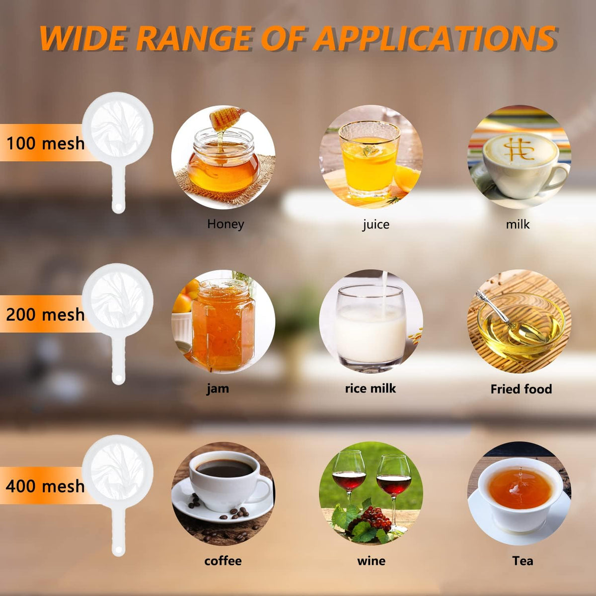 Kitchen Ultra-Fine Nylon Mesh Strainer 5.51 Inch (400 mesh)