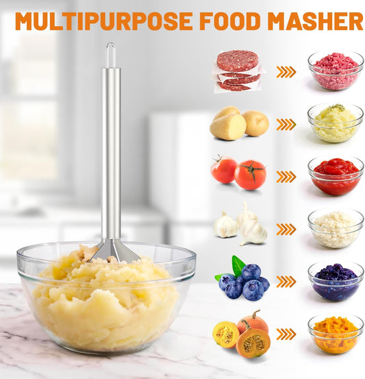 Meat Masher, Stainless Steel 6-Blade Ground Beef Masher with a Brush
