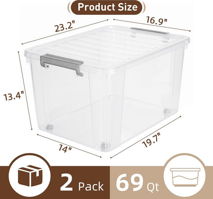 Citylife 32 QT Plastic Storage Bins with Latching Lids Stackable Storage Containers for Organizing Large Clear Storage Box for Garage, Closet, Kitchen, 4 Packs