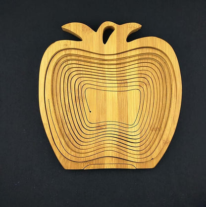 Foldable Bamboo Dried Fruit Basket Apple Shaped Collapsible Bread Nuts Baskets Candy Gifts Fruit Bowl Holder Wooden Snack Box for Kitchen Table