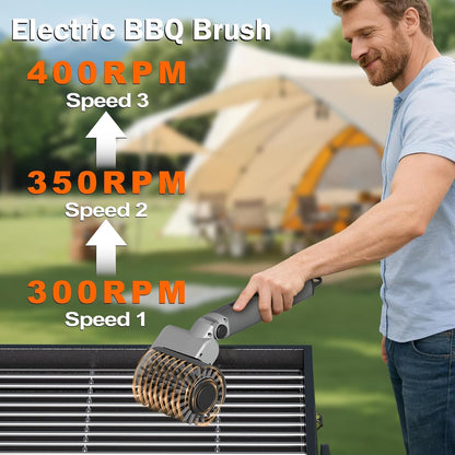 Electric Grill Brush,BBQ Grill Cleaner with 3 Heads, 3-Speed & Angle Adjust Cordless Rotary Grill Brush,IP67 Waterproof,150Mins & 58W Motorized Grill Cleaning Brush Kit with 5200mAh Battery