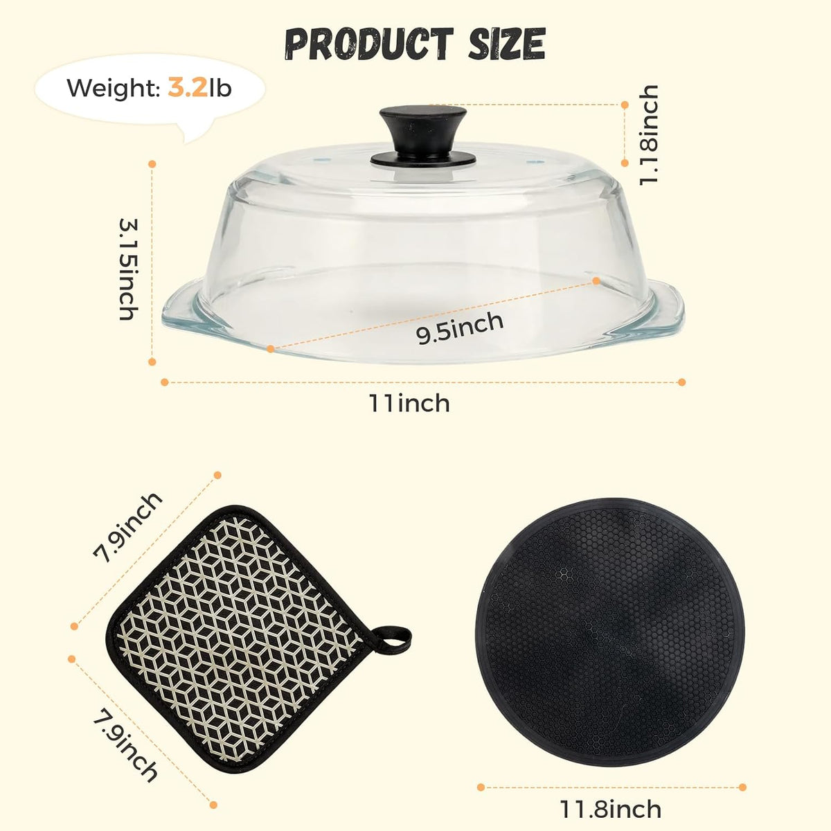 Glass Microwave Splatter Cover for Food with Silicone Trivet