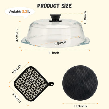 Glass Microwave Splatter Cover for Food with Silicone Trivet
