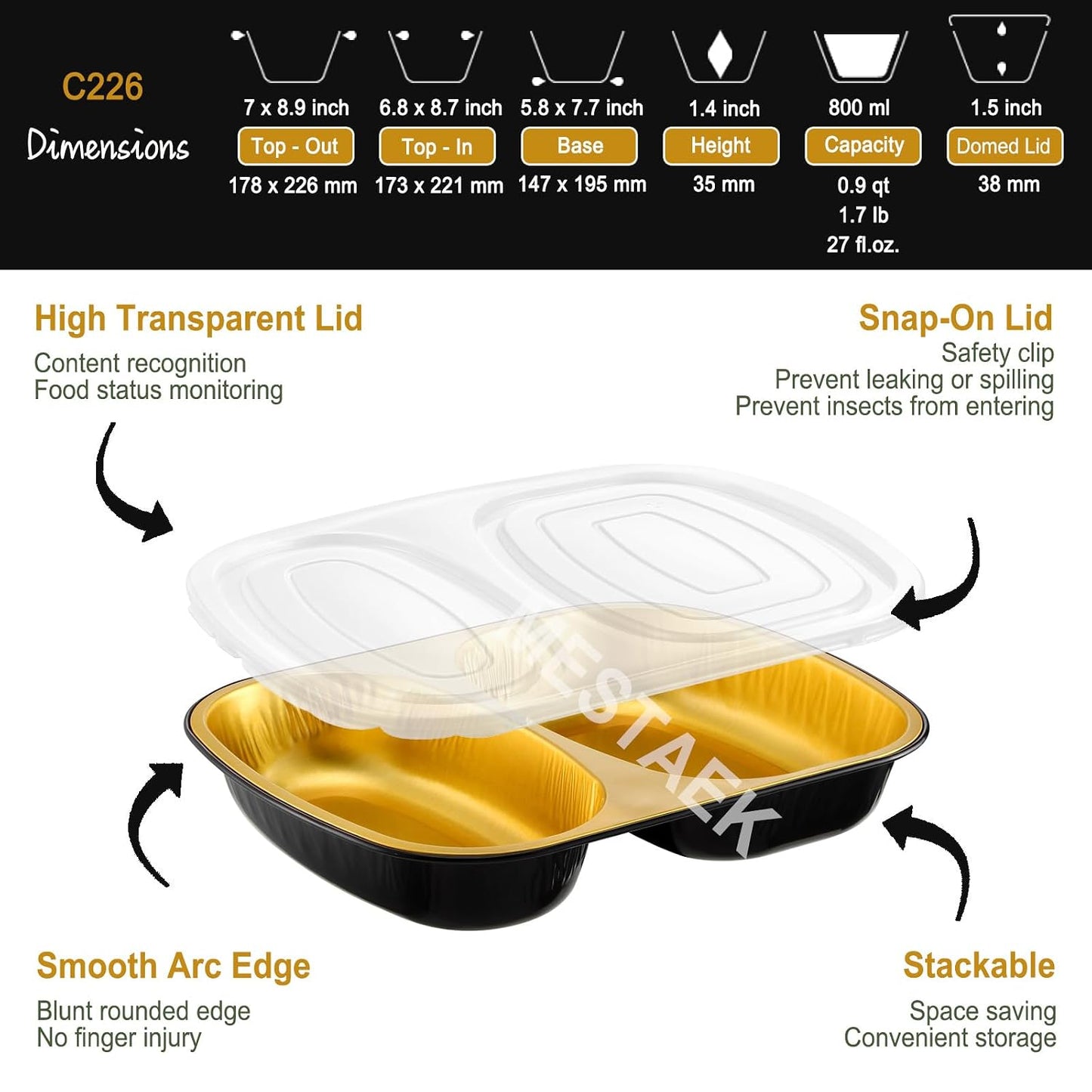 Oval Aluminum Foil Takeout Containers with Lids (5 Pack) – 2X Thicker Heavy Duty Black Food To-Go Trays for Restaurants, Delivery, Meal Prep & Food Service, 25oz