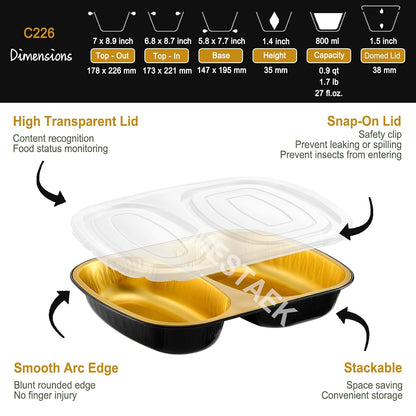 Oval Aluminum Foil Takeout Containers with Lids (5 Pack) – 2X Thicker Heavy Duty Black Food To-Go Trays for Restaurants, Delivery, Meal Prep & Food Service, 25oz