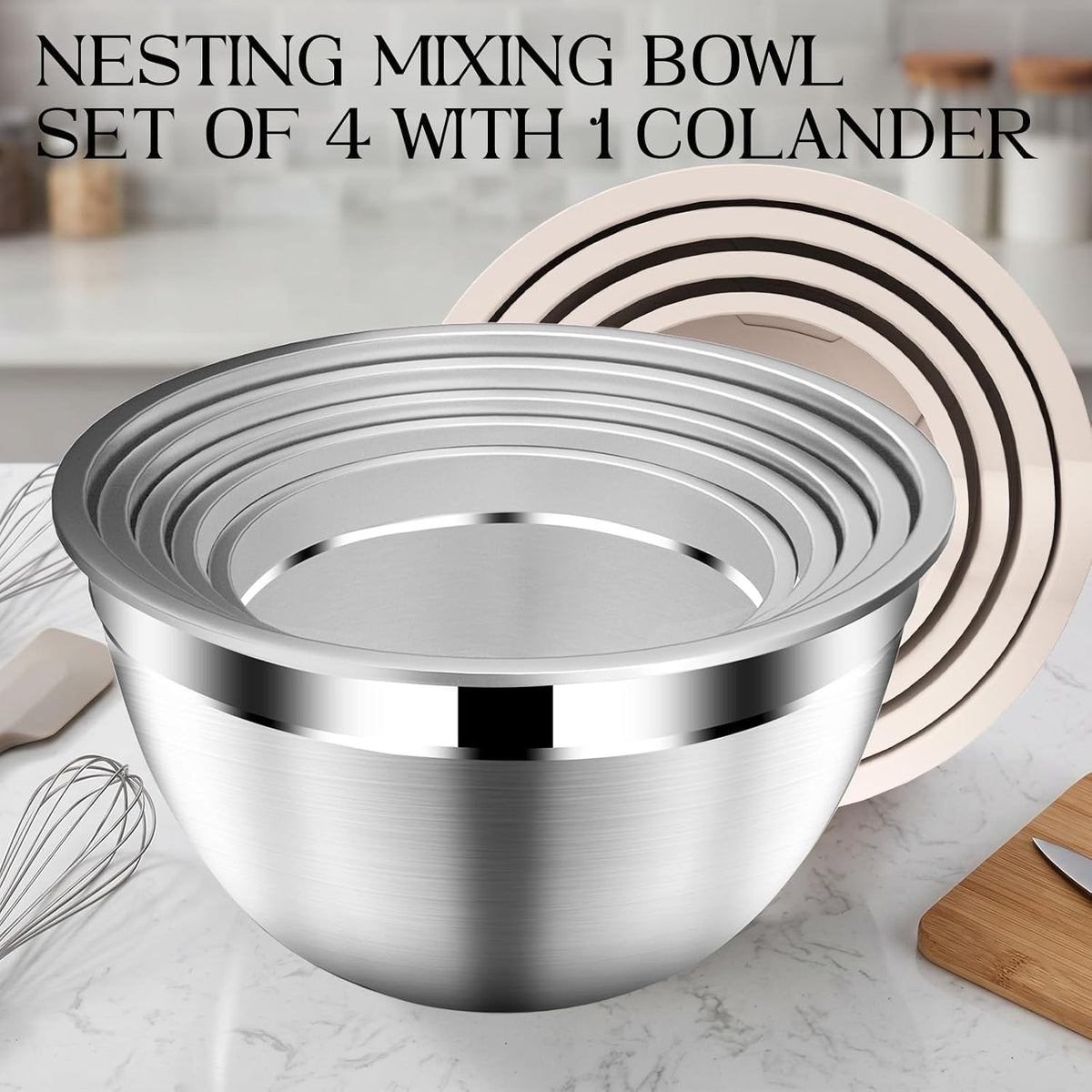 DUTZUN Mixing Bowls with Lids Set - 16pcs Stainless Steel Mixing Bowl Set with Colander, 3 Grater Attachments, Non-Slip Bottom, Metal Nesting Bowls with Strainer for Mixing & Serving - Black