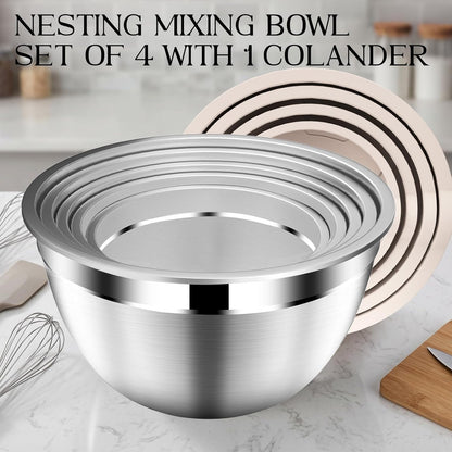 DUTZUN Mixing Bowls with Lids Set - 16pcs Stainless Steel Mixing Bowl Set with Colander, 3 Grater Attachments, Non-Slip Bottom, Metal Nesting Bowls with Strainer for Mixing & Serving - Black