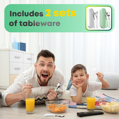 Toddler Utensils, Toddler Forks and Spoons, Baby Utensils Set with Storage Box for Self Feeding Safe, Dishwasher Safe (2 Set with Case)
