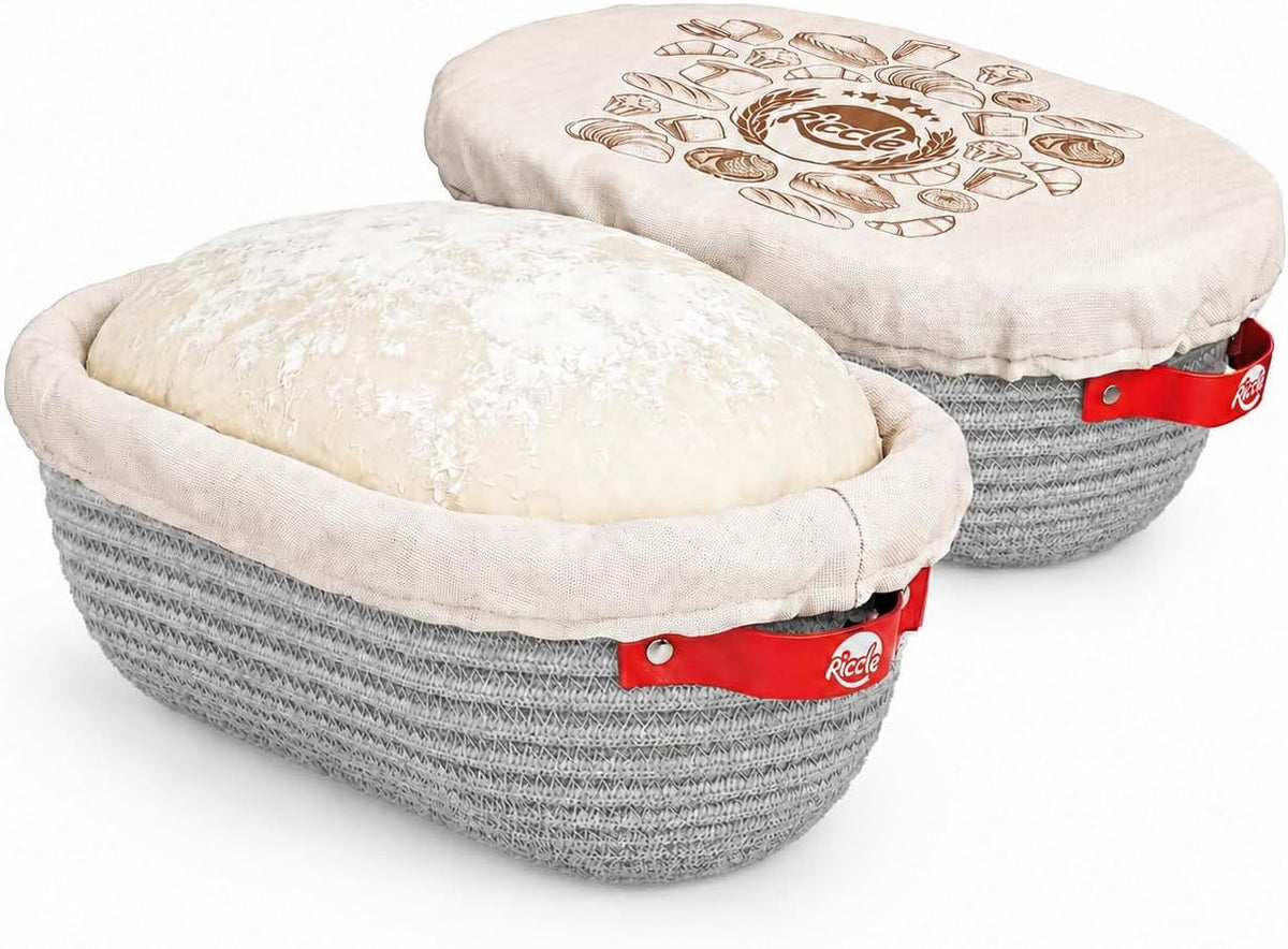 RICCLE Banneton Bread Proofing Basket, 2 Oval Sourdough Banneton Baskets