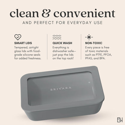 Ceramic Coated Glass Food Storage Container | No PTFE, PFOA, PFAS, and BPA | Reusable Non Toxic Meal Prep Container with Glass Lid | Easy To Store | 3 Cup Rectangle [Onyx]