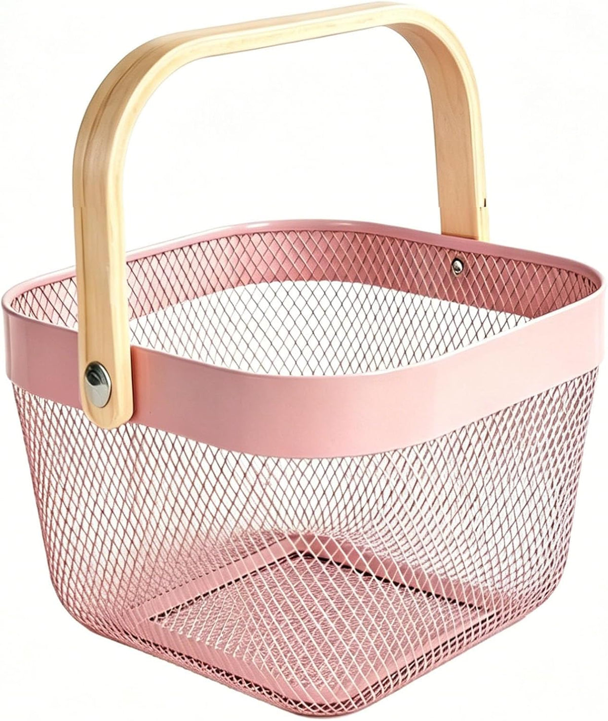 AJIODA Metal Mesh Wire Basket, Large Steel Basket with Wooden Handle Storage Organizer Basket Multi-functional Hanging Kitchen Baskets Fruit Baskets for Kitchen Bathroom Cabinet Pantry Snacks, Black