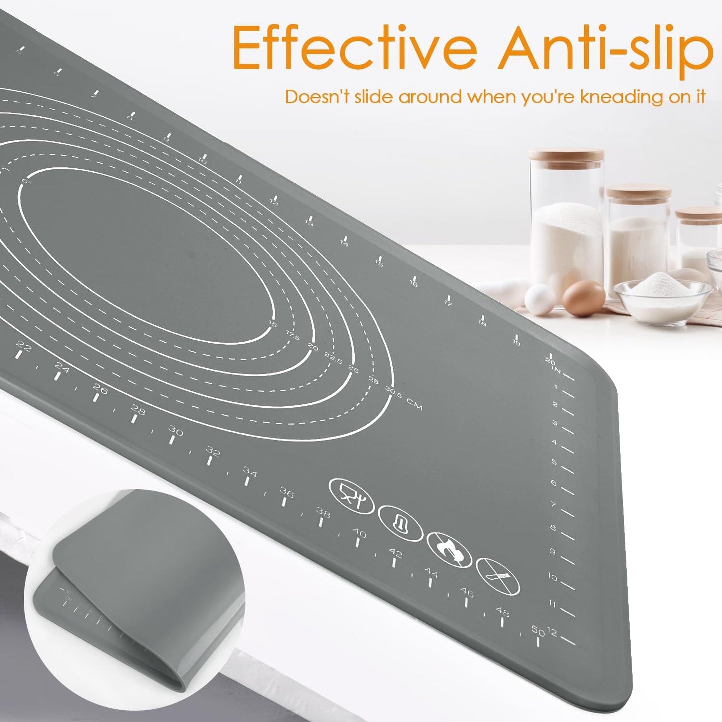 Extra Large Silicone Baking Mat for Countertops, Extra Thick 28" x 20" Non-Slip Pastry Mat with Raised Edges and Measurements, Food-Grade Dough Rolling Sheet for Kneading, Pizza, Bread,Fondant