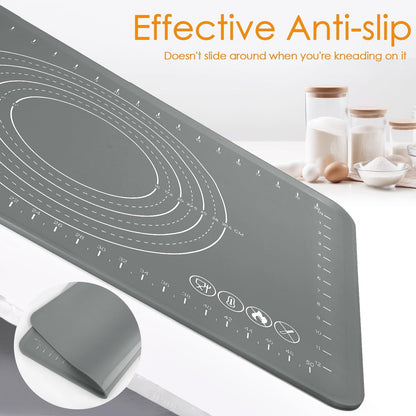 Extra Large Silicone Baking Mat for Countertops, Extra Thick 28" x 20" Non-Slip Pastry Mat with Raised Edges and Measurements, Food-Grade Dough Rolling Sheet for Kneading, Pizza, Bread,Fondant