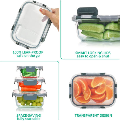 KOMUEE 24 Pieces Glass Food Storage Containers Set, Meal Prep Containers-Stackable Airtight Glass Storage Containers with lids,Freezer, Microwave, Oven Safe,Green