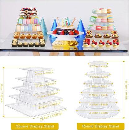3 Tiers Round Cupcake Stand, Acrylic Cake Tower Stand Holder Macaron Display Rack Cookie Candy Buffet Desserts Platter with Base for Baby Shower, Birthday Party, Wedding, Party (3-Tiers with Base)