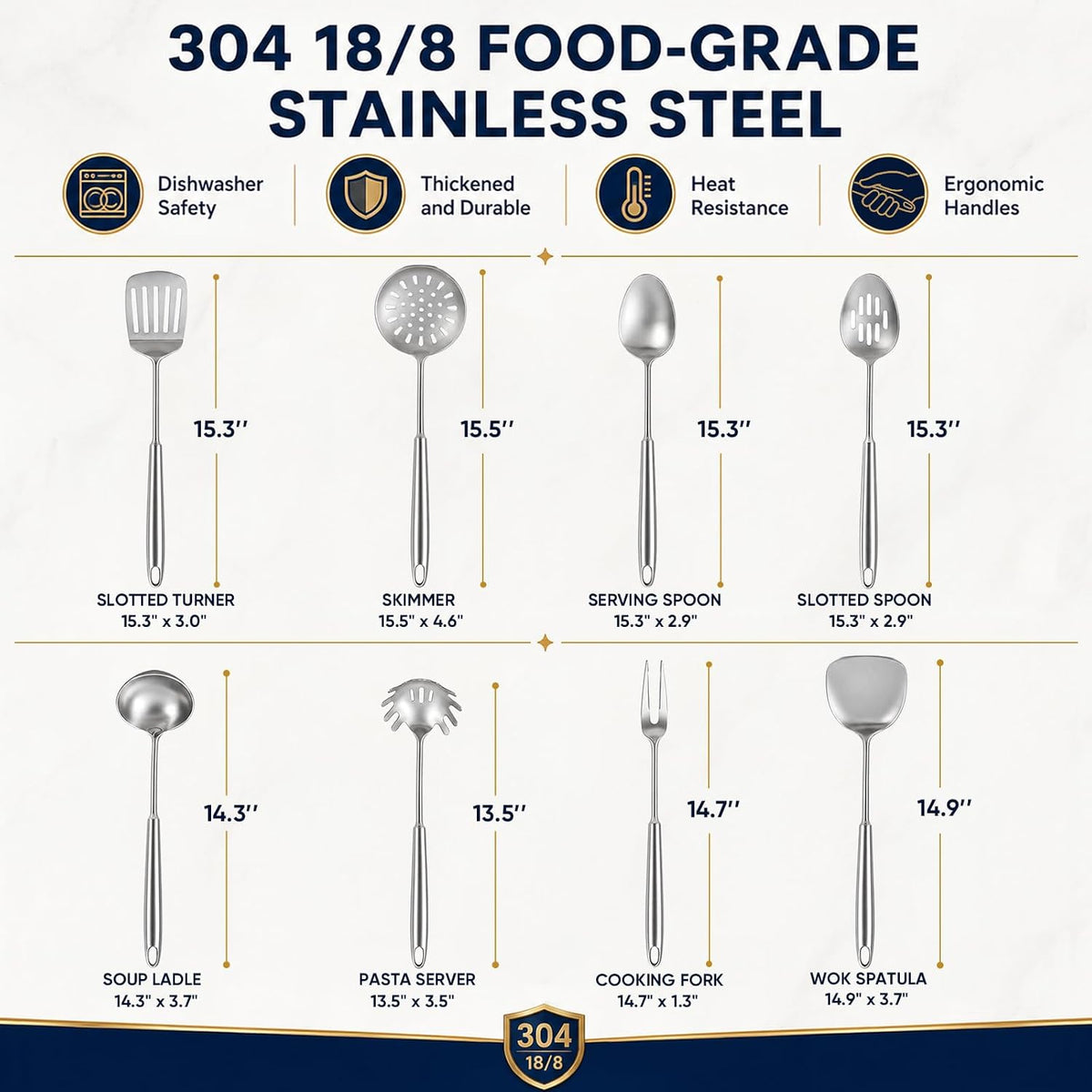 Newness Soup Ladle, [Rustproof, Heat Resistance, Integral Forming] Resilient 304 Stainless Steel Soup Spoon with Vacuum Ergonomic Round Handle, Cooking Spoon for Kitchen, 13.7 Inches