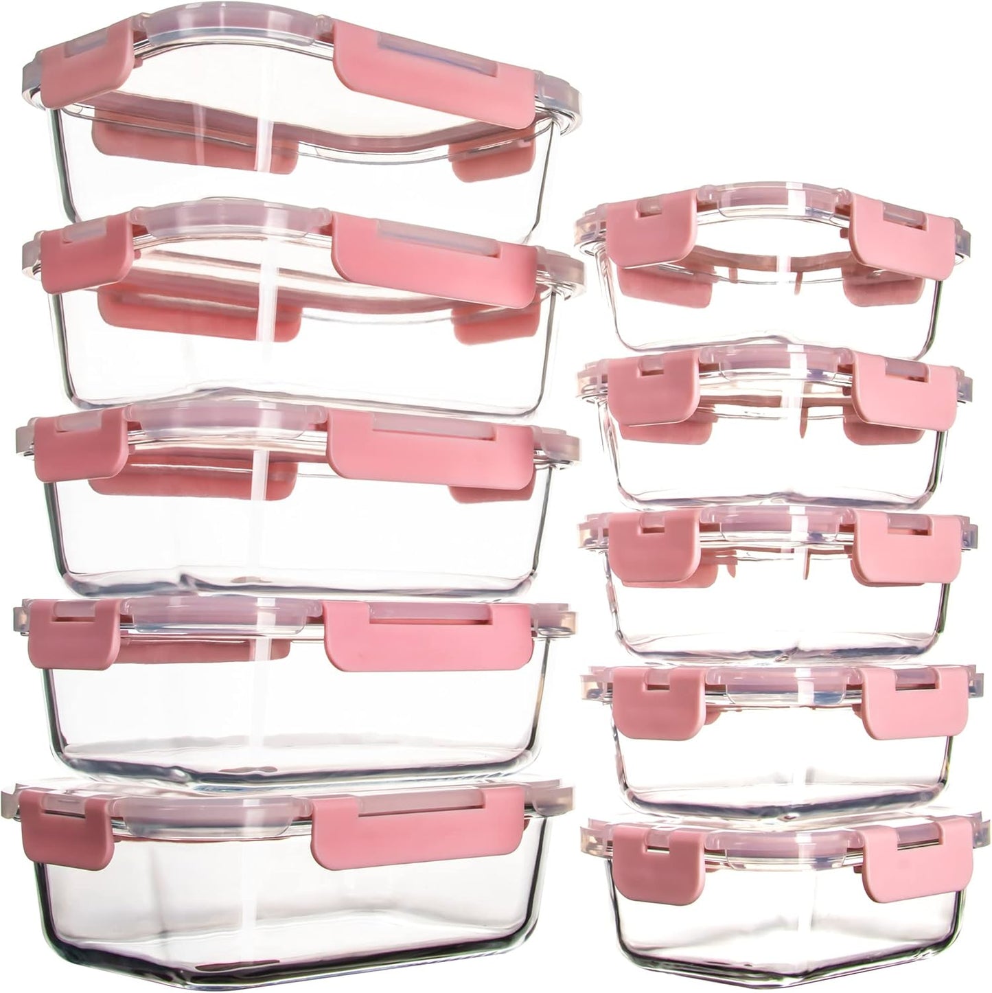 UMEIED 10 Pack Glass Food Storage Containers with Lids, Leakproof Airtight Glass Meal Prep Containers For Lunch, On The Go, Leftover, Dishwasher Safe