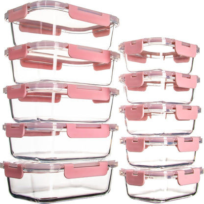 UMEIED 10 Pack Glass Food Storage Containers with Lids, Leakproof Airtight Glass Meal Prep Containers For Lunch, On The Go, Leftover, Dishwasher Safe