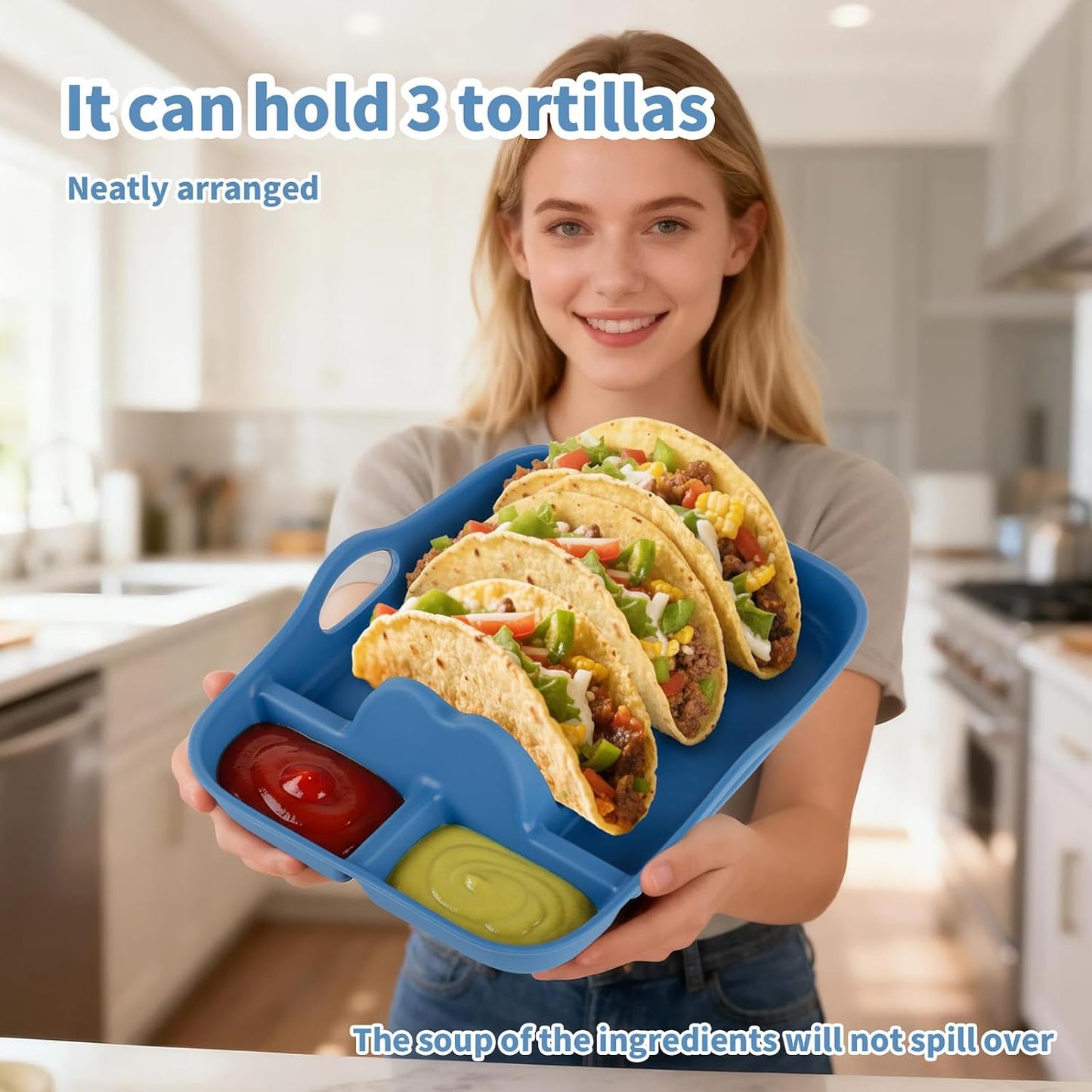 2PCS Silicone Taco Holder Plates, Reusable Taco Plates Holder with Handle for Party, Taco Stand Taco Tray for Taco Bar Serving Set, Oven Safe for Baking, Dishwasher and Microwave Safety