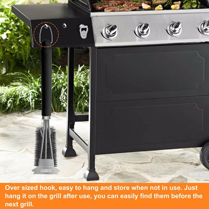 POLIGO Safe Grill Brush and Scraper with Deluxe Handle - 18" Grill Cleaner Brush Stainless Steel Bristle Grill Brush for Outdoor Grill Wizard Grate - BBQ Brush for Grill Cleaning Ideal Grilling Gifts