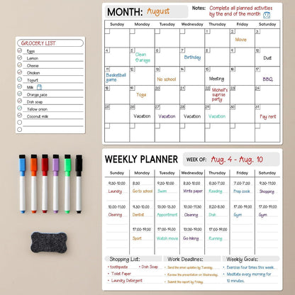 LANDNEOO Magnetic Dry Erase Calendar for Refrigerator, 3 Pack-Monthly, Weekly, Daily Magnet Fridge Whiteboard Planner for Chore Chart, Menu, To Do List, 14"X11", w/ 6 Markers, Style 2