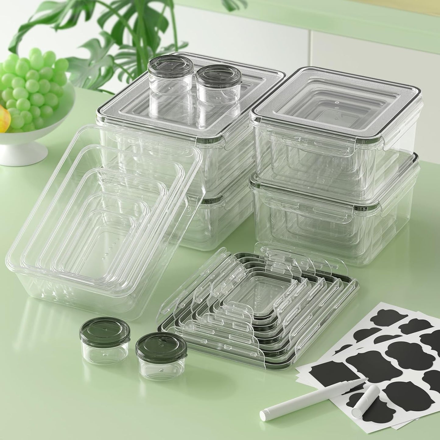36-Piece Food Storage Containers with Lids(18 Container & 18 Lid), Plastic Food Containers for Pantry & Kitchen Storage and Organization, BPA-Free, Leak Proof, Reusable with Labels & Pen