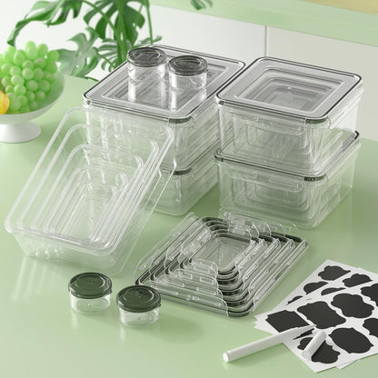 36-Piece Food Storage Containers with Lids(18 Container & 18 Lid), Plastic Food Containers for Pantry & Kitchen Storage and Organization, BPA-Free, Leak Proof, Reusable with Labels & Pen