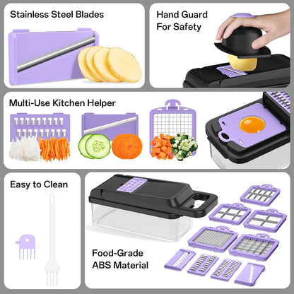 HomeHacks Veggie Chopper Vegetable Cutter, 12 in 1 Kitchen Gadget, Green
