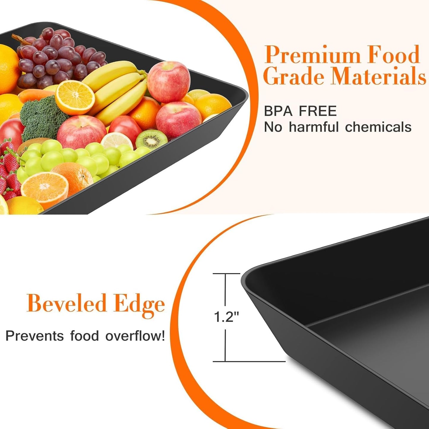 WOWBOX 4 pcs Serving Tray for Party, Grilling Accessories, Serving Platters for Snacks, Fruit, Reusable Plastic Trays for Serving Food and Pantry Organization in Kitchen & for Mothers Day Parties