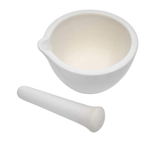 Eisco Porcelain Mortar and Pestle Set, Kitchen & Lab, Unglazed, 9 Oz, White