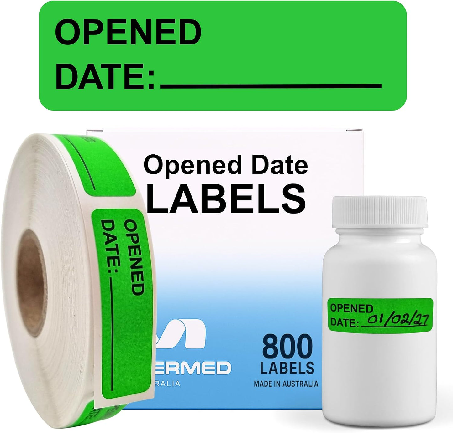 Opened Date Labels for Medical, Food & Lab Use - 800 Fluoro Green Write-on Small Stickers (12mm x 40mm / 0.5" x 1.5") in Dispense Box. Strong Latex-Free Adhesive & Indirect Food/Medical Safe Ink