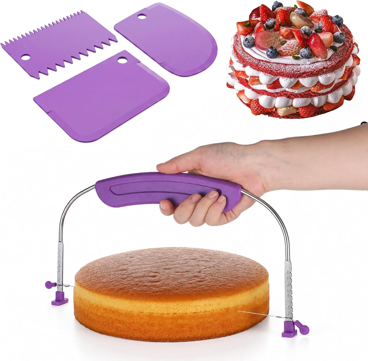 Adjustable Cake Leveler with 3 Cake Scrapers, 9 Height Cake Slicer