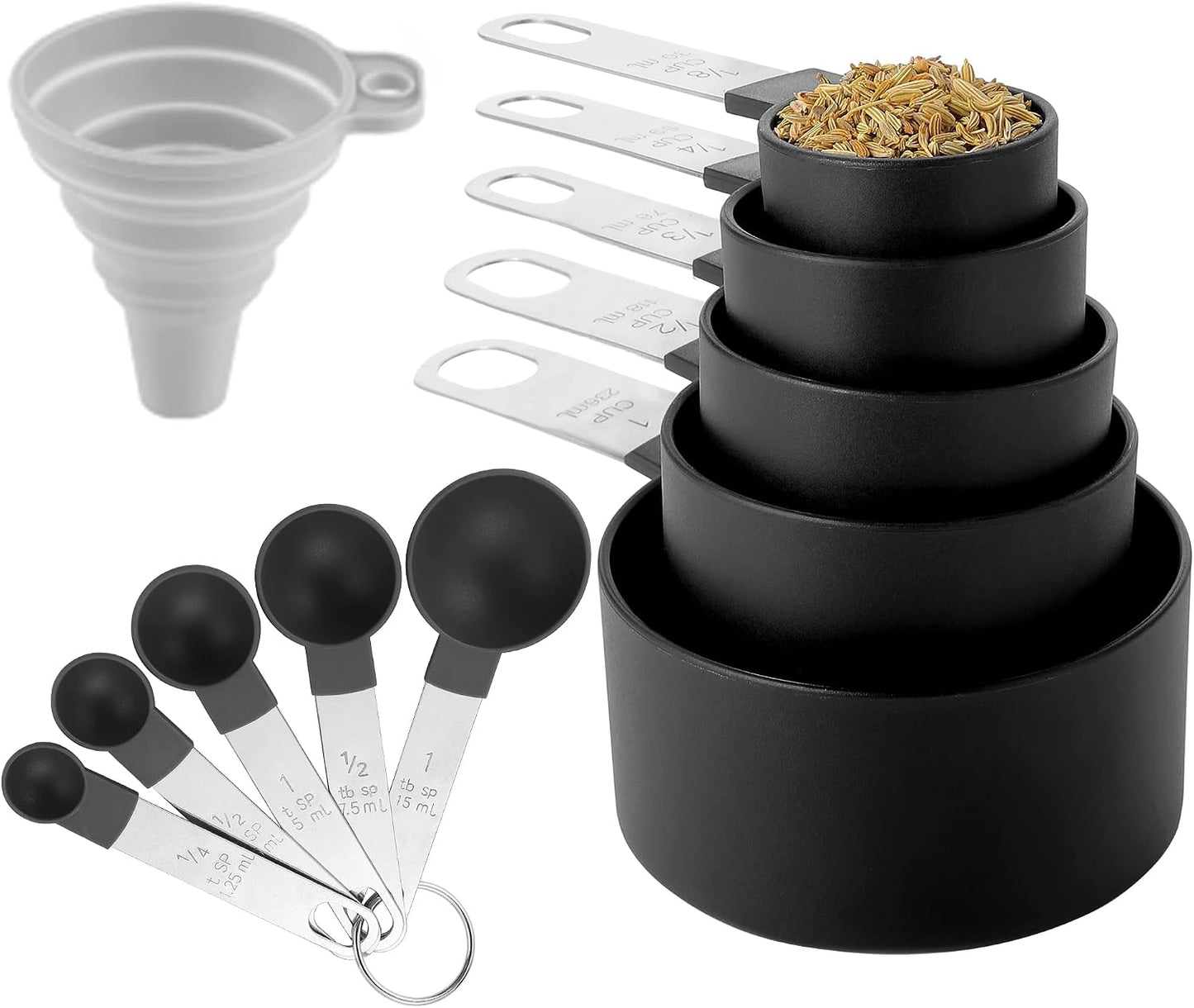 Measuring Cups and Spoons Set of Huygens Kitchen Gadgets 10 Pieces, Stackable Stainless Steel Handle Measuring Cups for Measuring Dry and Liquid Ingredient (Gray)