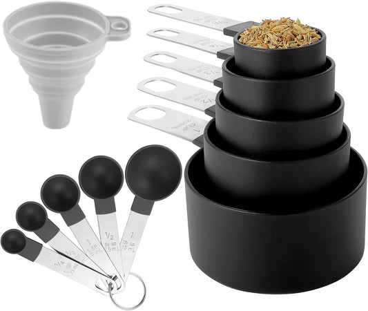Measuring Cups and Spoons Set of Huygens Kitchen Gadgets 10 Pieces, Stackable Stainless Steel Handle Measuring Cups for Measuring Dry and Liquid Ingredient (Gray)