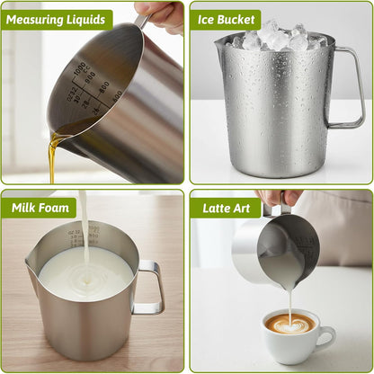 2L 18/8 Stainless Steel Measuring Cup with Handle and Pour Lip, 304 stainless pitcher with marking with handle, 68OZ/2 Liter- 8 Cup, Heavy-Duty Pitcher