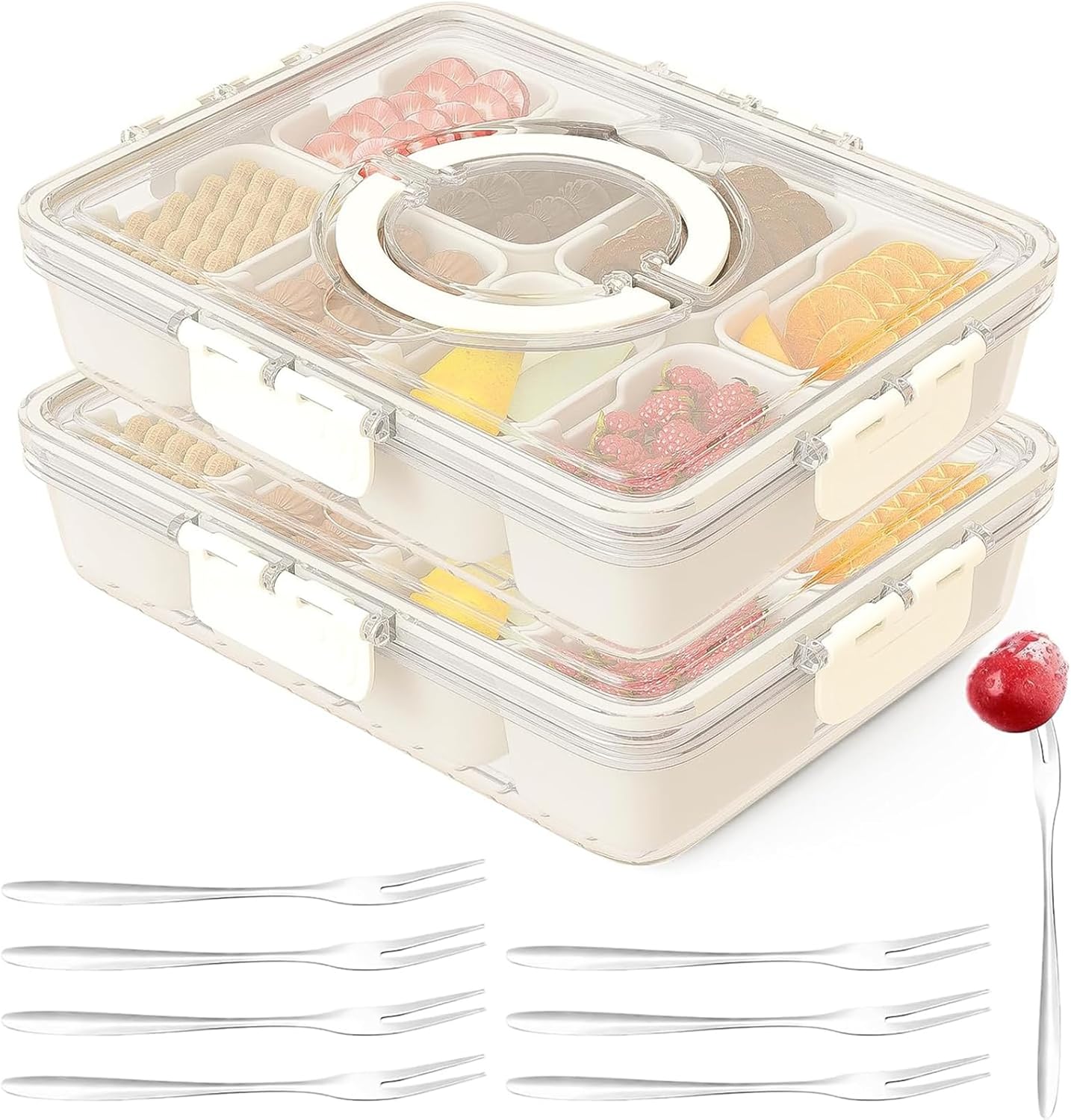 Dunruz Snackle Box Container,Portable Snack Box 8 Compartment Divided Serving Tray with Lid,Clear Storage Organizer for Fruit Candy Nuts Veggie-Perfect for Road Travel Party (2 Pack-Micro-transparent)