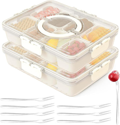 Dunruz Snackle Box Container,Portable Snack Box 8 Compartment Divided Serving Tray with Lid,Clear Storage Organizer for Fruit Candy Nuts Veggie-Perfect for Road Travel Party (2 Pack-Micro-transparent)
