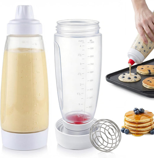 2-Pack Pancake Batter Dispenser & Mixer Bottle with Whisk Ball
