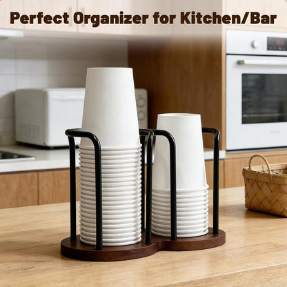 Wood Bathroom Cup Holder, Disposable Cup Dispenser, Plastic Mouthwash Cup Storage Organizer for Cups -Perfect for Office, Kitchen, Gym, School or Cafes (Black)