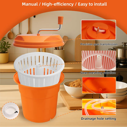 5 Gallon Salad Spinner,Large Capacity Vegetable Friuts Salad Dryer,Commercial Manual Salad Mixer for Restaurants Kitchen & Catering,Green & Orange. (Green, 5 Gallon)