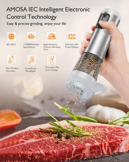 Electric Salt and Pepper Grinder Set, 2 in 1 Dual Bins USB Rechargeable