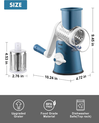 Geedel Rotary Cheese Grater Hand Crank, Cheese Shredder Vegetable Slicer