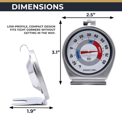 2.5 Inch Stainless Steel Fridge and Freezer Thermometer 2-Pack | NSF Certified | Hanging or Standing for Food Safety