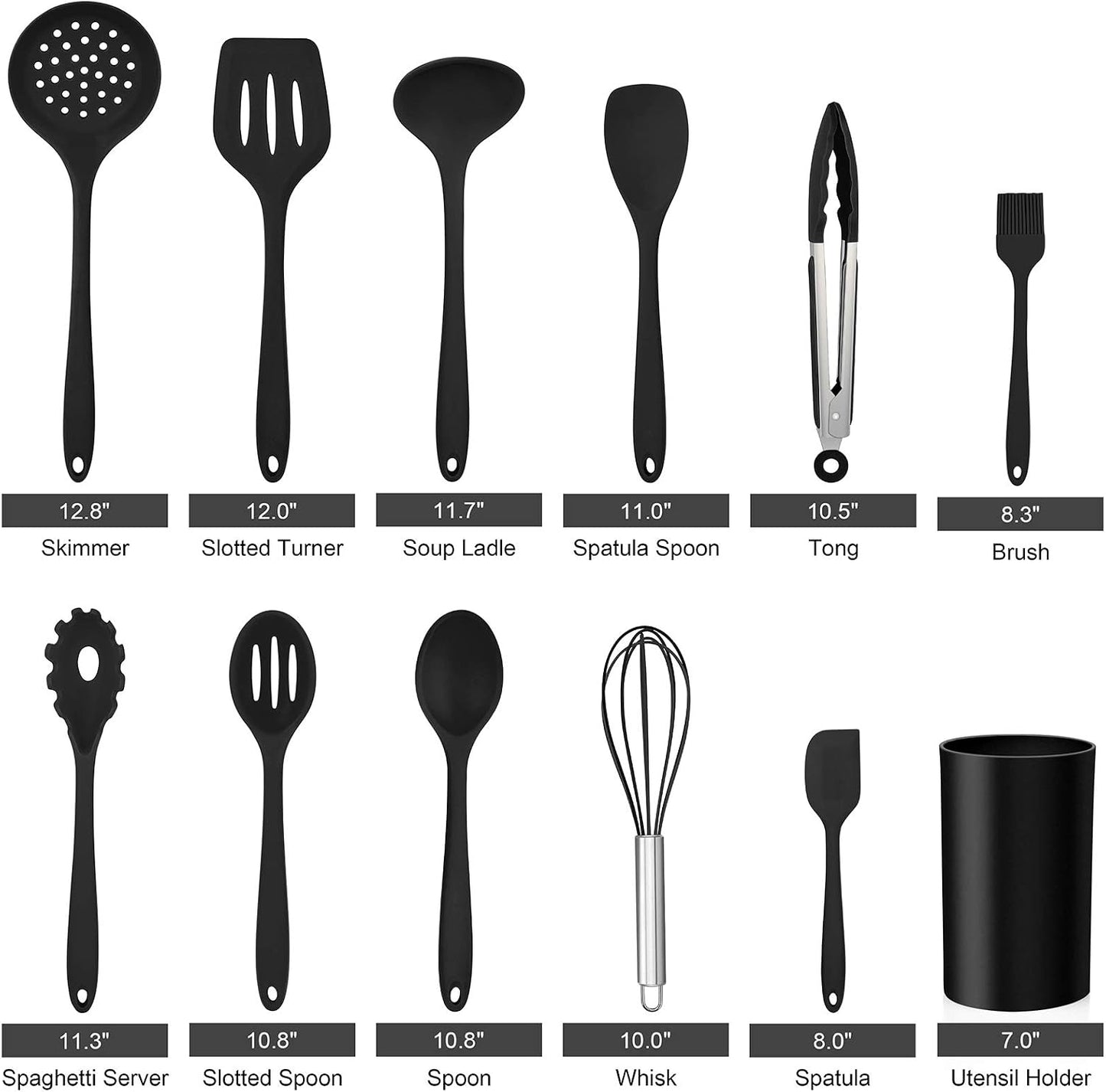 LIANYU 12-Piece Silicone Kitchen Cooking Utensils Set with Holder, Kitchen Tools Include Slotted Spatula Spoon Turner Ladle Tong Whisk, Dishwasher Safe, Dark Blue